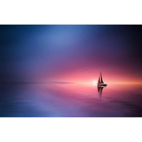 Sailing Across The Lake Toward The Sunset Black Modern Wood Framed Art Print with Double Matting by Hamiti, Bess