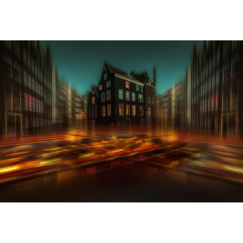 Amsterdam Lights White Modern Wood Framed Art Print by aRRO