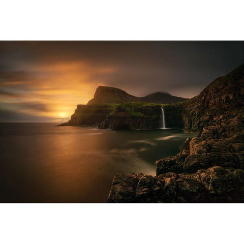 Arnafjall Sunset Gold Ornate Wood Framed Art Print with Double Matting by Kruczynski, Wojciech