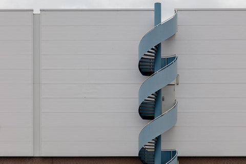 The Blue Stair White Modern Wood Framed Art Print with Double Matting by Luycx, Theo