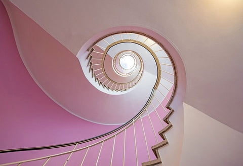 The Pink Red Staircase White Modern Wood Framed Art Print with Double Matting by Ohlendorf, Anette