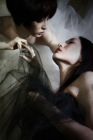 Dialectique De LAnge Black Ornate Wood Framed Art Print with Double Matting by YOSHIDA, Hajime