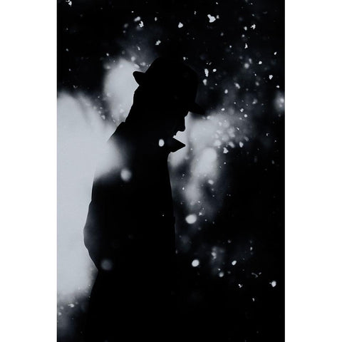 Cold Winter Night Silhouette Black Modern Wood Framed Art Print by PhotoCosma