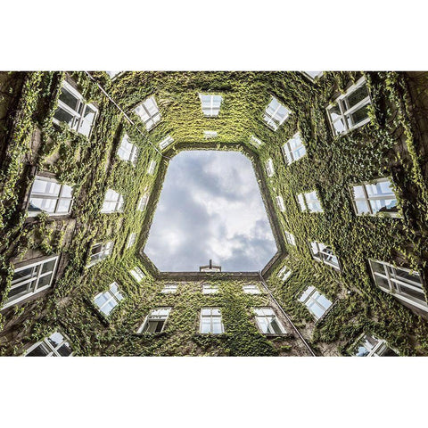 Vienna Courtyard Black Modern Wood Framed Art Print with Double Matting by Cancian, Lorenza