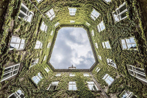 Vienna Courtyard White Modern Wood Framed Art Print with Double Matting by Cancian, Lorenza