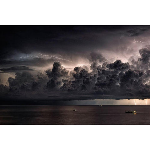 Storm Over The Mediterranean Sea Black Modern Wood Framed Art Print by Zanleone, Roberto