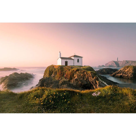 Hermitage On The Top Of A Cliff,Galicia,Spain. Black Modern Wood Framed Art Print by Nunez, Adrian