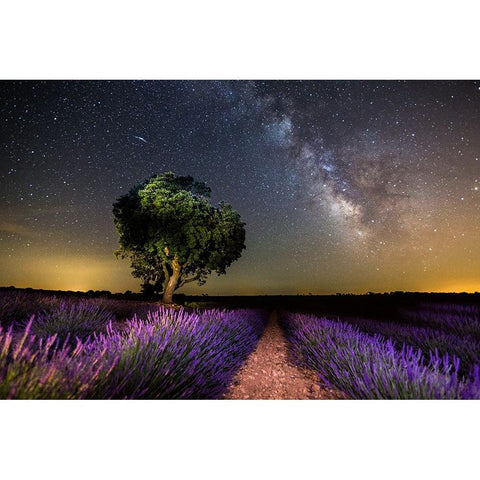 Night Landscape Of Brihuega,Spain. Gold Ornate Wood Framed Art Print with Double Matting by Nunez, Adrian