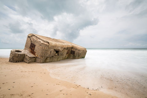 Bunker On Beach Camposoto-Cadiz-Spain. White Modern Wood Framed Art Print with Double Matting by Nunez, Adrian
