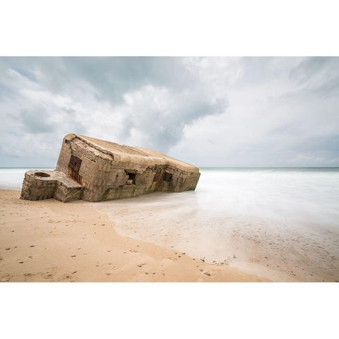 Bunker On Beach Camposoto-Cadiz-Spain. Gold Ornate Wood Framed Art Print with Double Matting by Nunez, Adrian