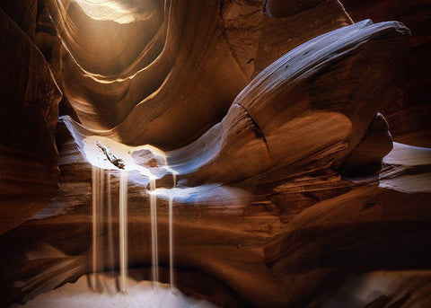 Antelope Waterfall White Modern Wood Framed Art Print with Double Matting by Pablo De, Juan