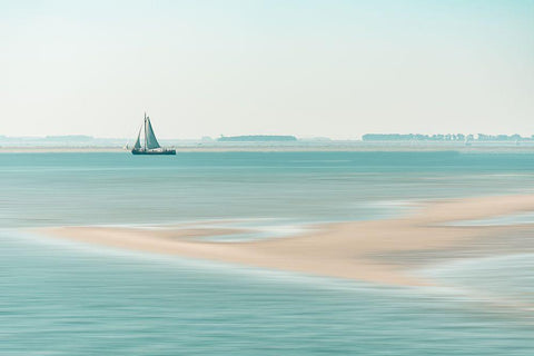 Passing A Sandbank Black Ornate Wood Framed Art Print with Double Matting by De Laat, Bernardine