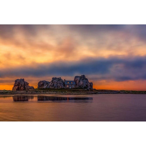 Sunset At Plougrescant Gold Ornate Wood Framed Art Print with Double Matting by Traverso, Alessandro