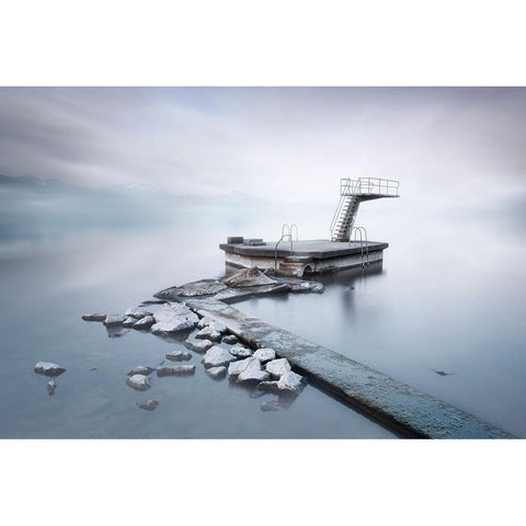 The Springboard White Modern Wood Framed Art Print by Guerola, Joaquin