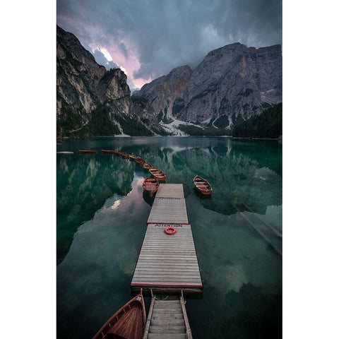 Braies Reflections Black Modern Wood Framed Art Print with Double Matting by Tagliarino, Marco
