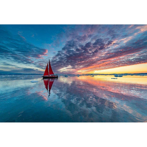 Greenland Fire Sky White Modern Wood Framed Art Print by Pelissier, Marc