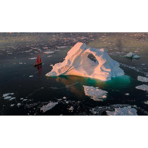 The Small Red Boat Gold Ornate Wood Framed Art Print with Double Matting by Pelissier, Marc