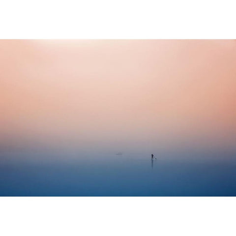 Stand Up Paddling Black Modern Wood Framed Art Print with Double Matting by Hermann, Uschi