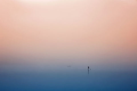 Stand Up Paddling White Modern Wood Framed Art Print with Double Matting by Hermann, Uschi