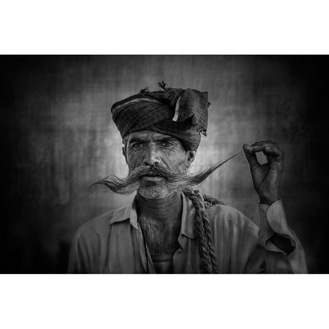 Old Rajasthani Man Black Modern Wood Framed Art Print with Double Matting by Yosifov, Svetlin