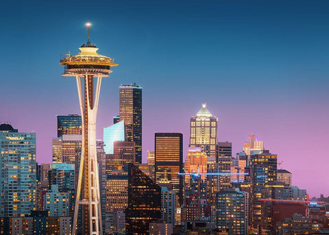 Pink Seattle. Black Ornate Wood Framed Art Print with Double Matting by Pablo De, Juan