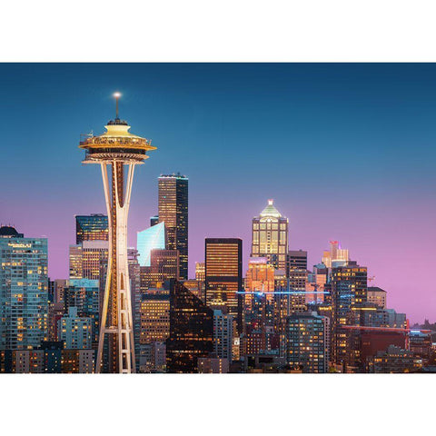 Pink Seattle. White Modern Wood Framed Art Print by Pablo De, Juan