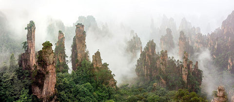 Cloud-Shrouded Zhangjiajie Black Ornate Wood Framed Art Print with Double Matting by Zhu, Hua