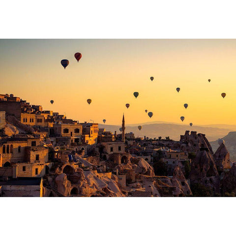 Sunrise Over Cappadocia Black Modern Wood Framed Art Print with Double Matting by Pancareken, Yavuz