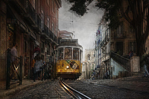 The Exciting Lisbon Black Ornate Wood Framed Art Print with Double Matting by C. Lobato, Jose