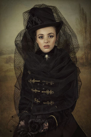 English Lady White Modern Wood Framed Art Print with Double Matting by Kayen-Mouthaan, Carola