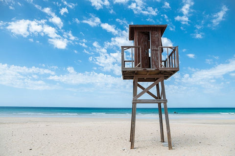 Tower In Paradise White Modern Wood Framed Art Print with Double Matting by Palacios Prieto, Javier