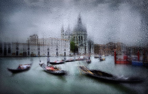 It Was Raining In Venice Black Ornate Wood Framed Art Print with Double Matting by Osuna, Fran