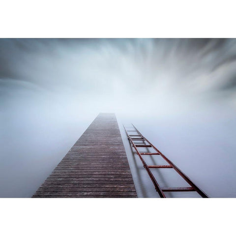 Pier And Rail Black Modern Wood Framed Art Print with Double Matting by Guerola, Joaquin