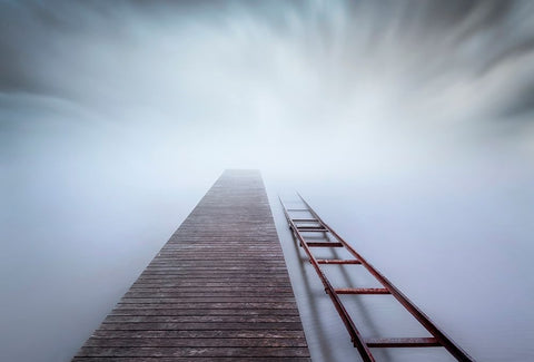 Pier And Rail White Modern Wood Framed Art Print with Double Matting by Guerola, Joaquin