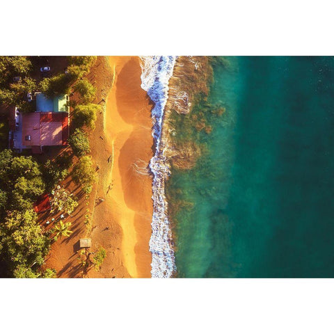 Guadeloupe - Plage De La Perle Aerial White Modern Wood Framed Art Print by Claude Castor, Jean