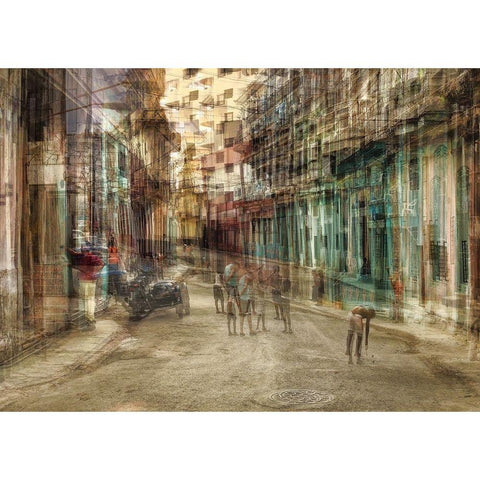 Daily Scene In Centro Habana White Modern Wood Framed Art Print by Labagnara, Roxana