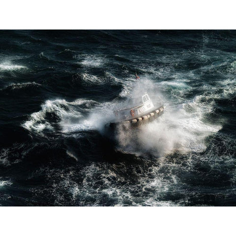 The Boat In The Tempest White Modern Wood Framed Art Print by Mazalrey, Alain