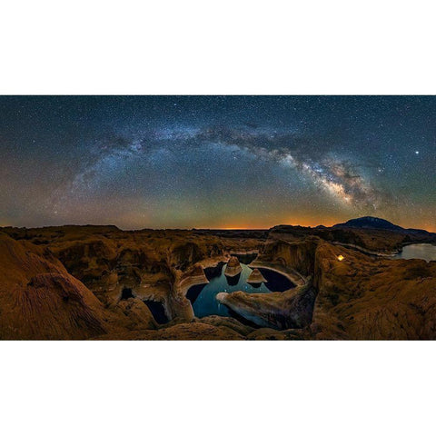 Milky Way Over Reflection Canyon Gold Ornate Wood Framed Art Print with Double Matting by Zhu, Hua