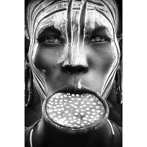 Tribal Beauty - Ethiopia-Mursi People Black Modern Wood Framed Art Print with Double Matting by Pandolfini, Sergio