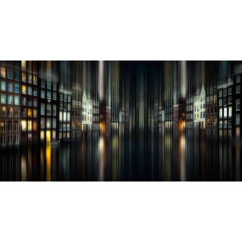 Amsterdam By Night Black Modern Wood Framed Art Print with Double Matting by aRRO