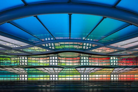 Concourse C .... White Modern Wood Framed Art Print with Double Matting by Doyle, Renee