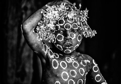 Circles Black Ornate Wood Framed Art Print with Double Matting by Vidak, Vedran