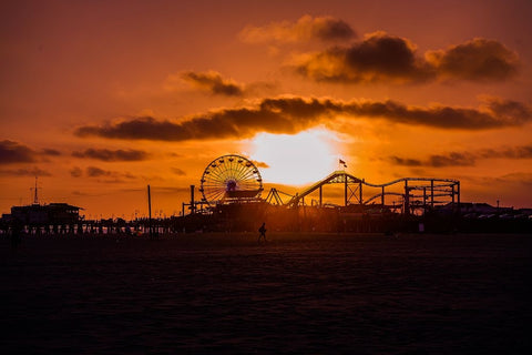 Sunset Of Santa Monica Black Ornate Wood Framed Art Print with Double Matting by Fernandez Del, Sergio