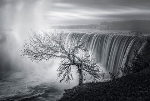 Niagara Fall White Modern Wood Framed Art Print with Double Matting by Deng, Larry