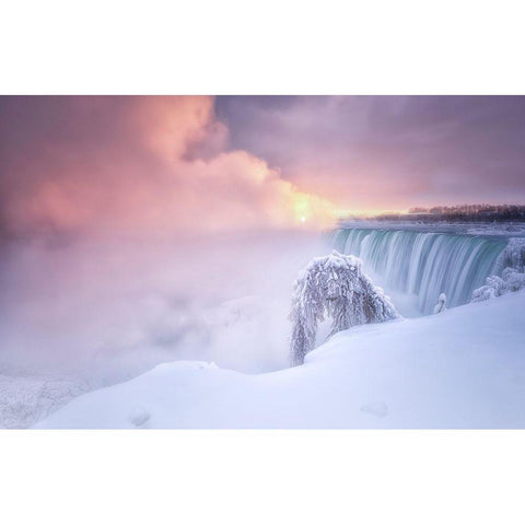 Sunrise At Niagara Falls Gold Ornate Wood Framed Art Print with Double Matting by Deng, Larry