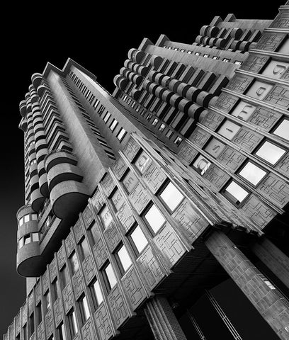 Plaza Building White Modern Wood Framed Art Print with Double Matting by Serra, Peru