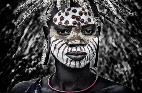 Girl From The Surma Tribe - Ethiopia Black Ornate Wood Framed Art Print with Double Matting by Inazio Kuesta, Joxe