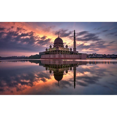 Masjid Putrajaya White Modern Wood Framed Art Print by M. Garcia, Jesus