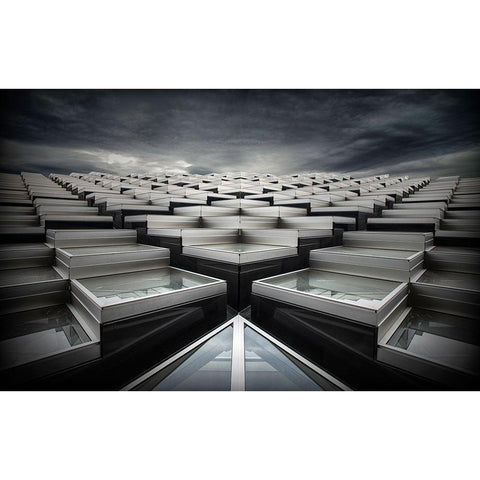 Triangles Black Modern Wood Framed Art Print with Double Matting by De Groen, Maurits