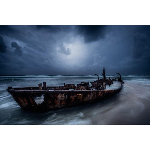 The Old Ship Black Modern Wood Framed Art Print by Kazamil, Farid